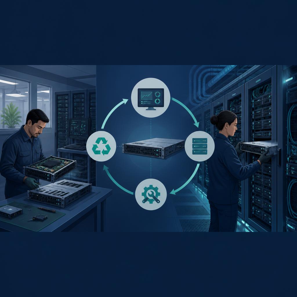 Technicians maintain data-centre servers and prepare equipment for reuse in a circular lifecycle